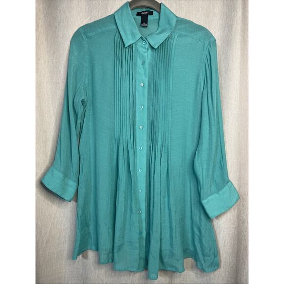 Alfani Women’s Size XS Button-Up Shirt - Teal Green - 3/4 Sleeve - Front Pleats - Picture 1 of 4